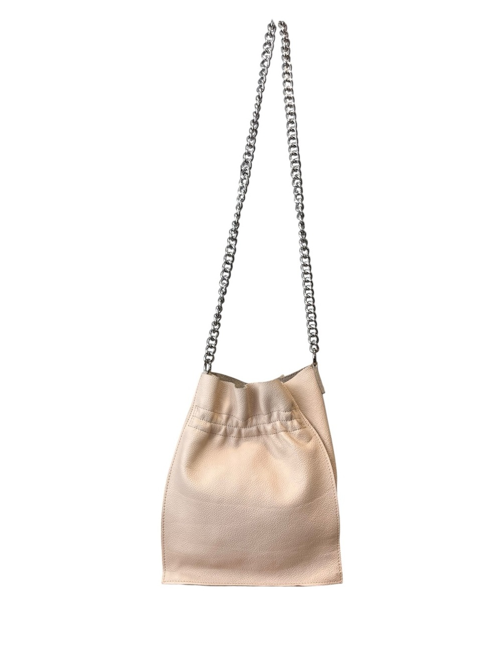 Falor Italy Genuine Leather Ivory Chain Shoulder Bucket Bag
